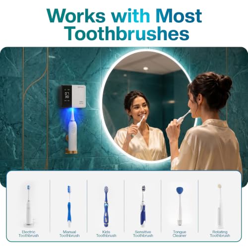 Jetfresh UV Toothbrush Sanitizer Holder & Cleaner with LED Clock Display, Fan Drying & Heating | Wall-Mounted & Portable Toothbrush Sanitizer and Holder Case for Bathroom & Travel. Fits All Brushes. Sx-7 White