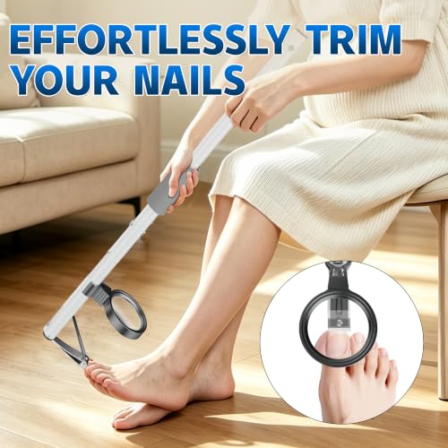 20" Long Handle Toenail Clippers with Magnifier,Pearl White M for 20in/50cm