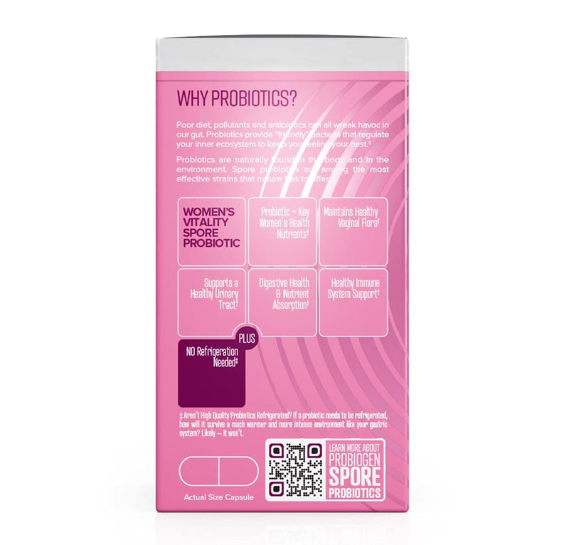 Women’s Daily Probiotic Supplement – Vitality Probiotic with Smart Spore Technology, Lactobacillus Cultures, Gut & Vaginal Health Support, Gluten-Free, Non-GMO - 60 Capsules