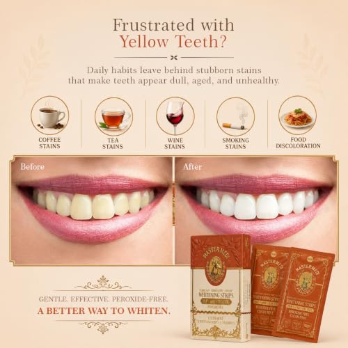 MasterMedi 3-in-1 Formula Teeth Whitening Strips Kit, 42 Strips (21 Treatments) with PAP, Nano Hydroxyapatite & Xylitol. Enamel Safe, Peroxide-Free, No-Slip Technology for Sensitive Teeth (Clean Mint)