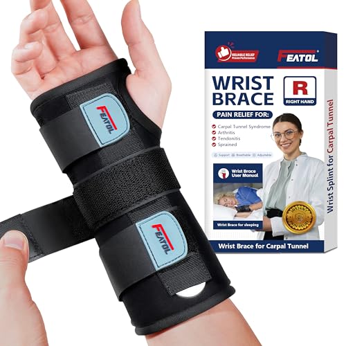 FEATOL Carpal Tunnel Wrist Brace Thumb Brace, Right Hand, Size Large/X-Large
