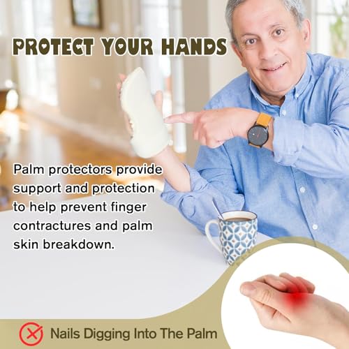 Anti-Slip Palm Protector for Left Right Hand, (2 Packs) Palm Guard to Prevent Contracture with Elastic Band, Physical Therapy Exercisers for Finger, Finger Contracture Cushion for Hand Skin Breakdown, for Elderly Care