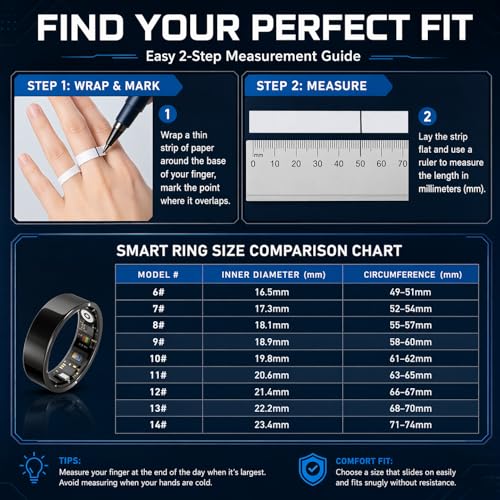 Smart Ring for Women Men Health Tracker - IP68 Waterproof Fitness Ring with Heart Rate/Blood Oxygen/Blood Pressure/Sleep Tracker/Step/Calories for iOS and Android,No Subscription Fee,Silver 12