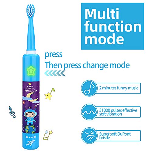 OJV 8620 Musical Electric Toothbrushes & 2 Pack Replacement Toothbrush Heads (Bule)