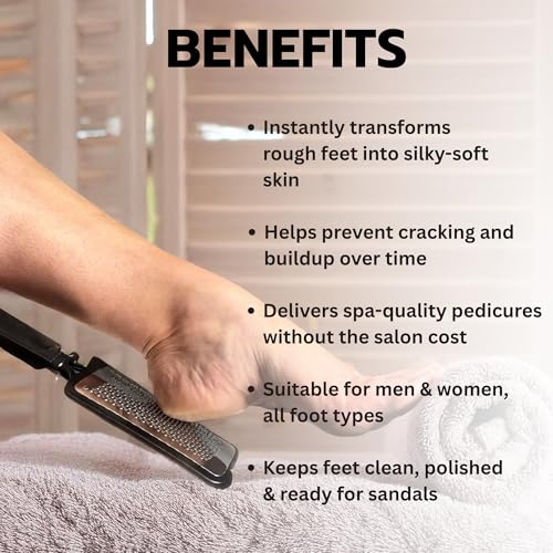 Large Foot File & Callus Remover for Feet – Stainless Steel, Wet or Dry Use, Silver/Black