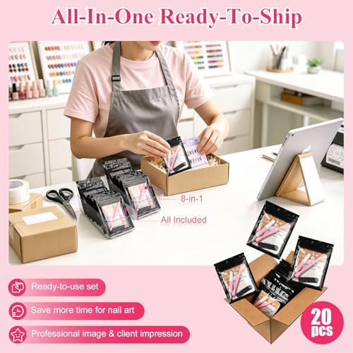 20 Sets 8-in-1 Press On Nail Prep Kit, Nail Prep Application Disposable Kit Black