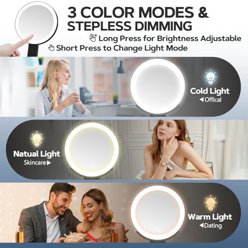 Lighted Makeup Mirror, 30X Magnifying Mirror with Light, Hanging and Handheld Mirror with Handle,Black Black