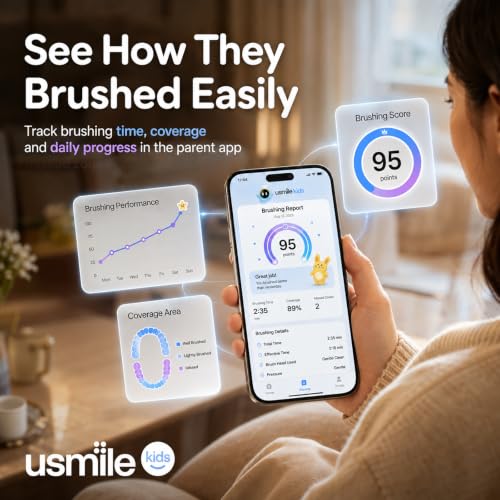 usmile Q30 Kids Smart Toothbrush, Voice-Guided Coaching, Ages 3-8 (Purple) Purple