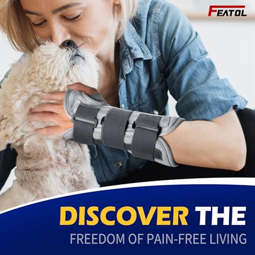 FEATOL Wrist Brace Splint Carpal Tunnel for Women Men, Night Wrist Sleep Support Brace, Left Hand, Small/Medium, Pain Relief for Sprain, Arthritis, Tendonitis Small/Medium (Pack of 1) Left Hand-Dark Grey