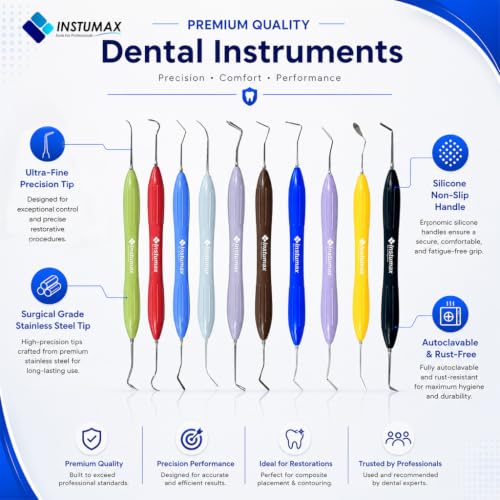 Set of 10 Dental Composite Placement Filling Instruments – Silicone Handle Restoration Plugger/Spatula – Resin Application & Tooth Restoration Kit 10 Pcs