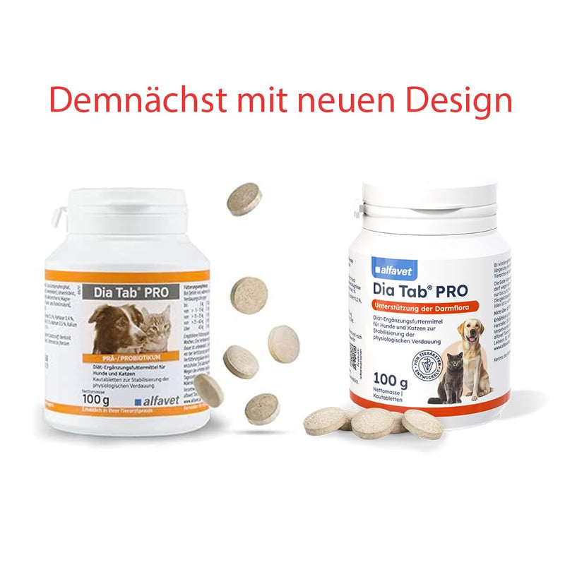 alfavet Dia Tab PRO for Dogs & Cats (100 g/ca. 50 chewable tablets) – Digestive Support Supplement – Prebiotic & Probiotic Formula with FOS, Enterococcus faecium & Bentonit