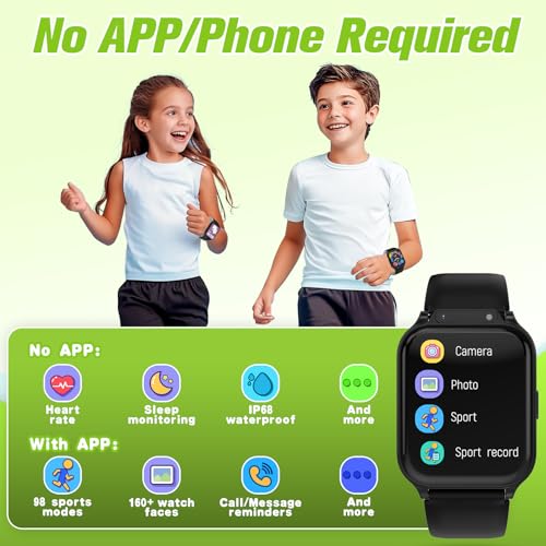 Smart Watch for Kids 1.85" with Fitness Tracker, IP68 Waterproof Black Classic