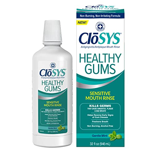 CloSYS Healthy Gums Oral Rinse Mouthwash - 32 Fl Oz & Sensitive Mouthwash, 32 Ounce, Gentle Mint, Alcohol Free, Dye Free, pH Balanced 32 Fl Oz (Pack of 2)