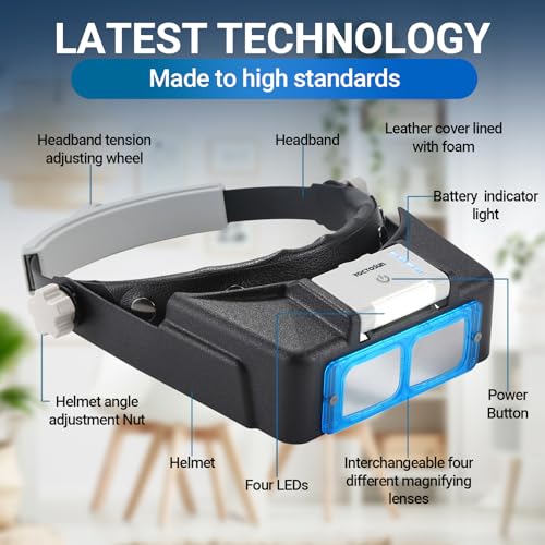 Magnifying Glasses with Light for Close Work, 1.5X-3.5X Headband Magnifier Grey and Black