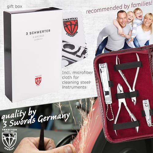 3 Swords Germany - brand quality 10 piece manicure pedicure grooming kit set for professional finger & toe nail care scissors clipper fashion leather case in gift box, Made by 3 Swords (6226) Burgundy Laquered