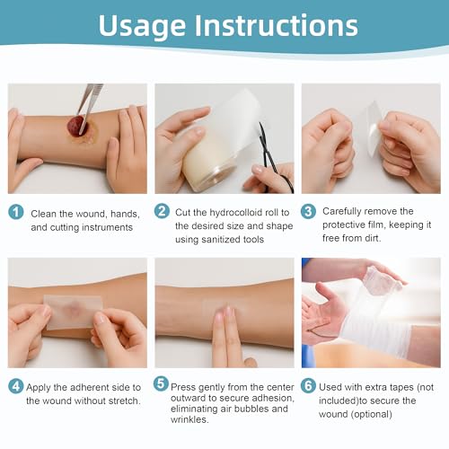Hydrocolloid Bandages for Wound Care Dressing, 6.6ft Hydrocolloid Roll 2in x 6.6ft