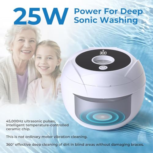 Ultrasonic Retainer Cleaner Machine, 45kHz Cleaner & 4 Modes, White
