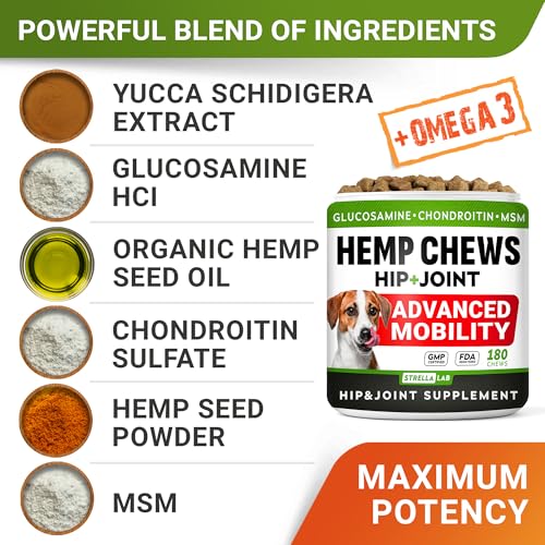 Advanced Joint Hemp Chews for Dogs Mobility - Hip & Joint Pain Relief Chews (HIP&JOINT) Hemp Chews 180Ct (Chicken)