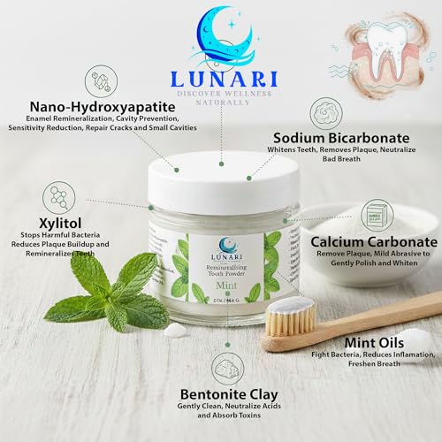 Remineralizing Mint Nano-Hydroxyapatite Tooth Powder for Sensitive Teeth – Natural Fluoride-Free Whitening Toothpaste with Bentonite Clay, Calcium Carbonate & Essential Oils, Vegan, Made in USA