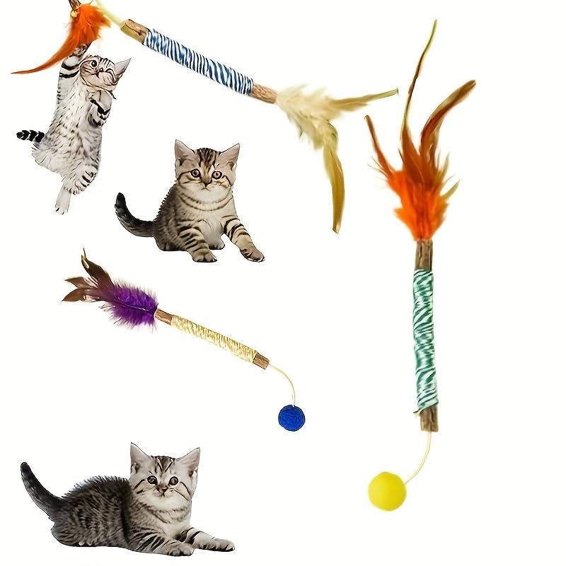 Vintage & Haven ﻿ 4 Pcs Natural Silvervine Sticks Cat Toys, Feather Style, Kittens Chew Toys for Teeth Cleaning, Matatabi Dental Care Cat Treat, Consumable Kitty Lick Toys