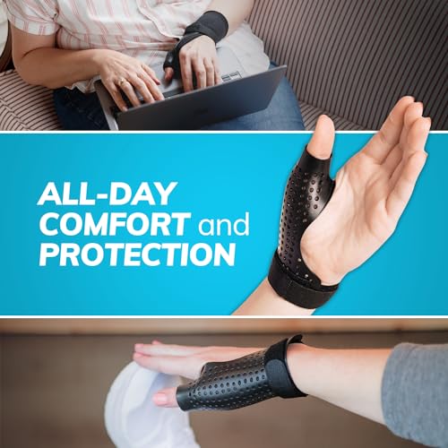BraceAbility Thumb Brace Bundle - Hard Plastic Thumb Splint + Soft Undersleeve - Thumb Immobilizer Support for Arthritis, Tendonitis, Sprains Trigger Thumb, CMC Joint Relief (S-Left)