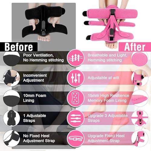 Plantar Fasciitis Night Splint-Adjustable Planter Facetious Relief Brace,Plantar Fasciitis Relief Women Men Straps,Support Relief Foot Drop Achilles Tendonitis(Pink-1PC)