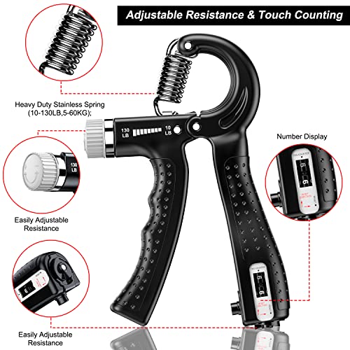 KDG Hand Grip Strengthener 2 Pack Adjustable Resistance 10-130 lbs Forearm Exerciser，Grip Strength Trainer for Muscle Building and Injury Recovery for Athletes Black
