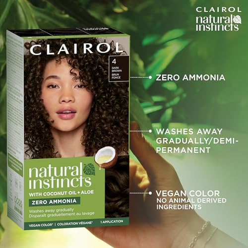 Clairol Natural Instincts Demi-Permanent Hair Dye, 4 Dark Brown | 3 Pack 5.85 Fl Oz (Pack of 3)