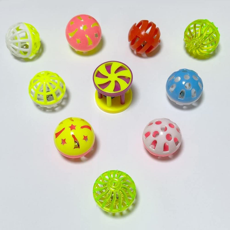 Cat Jingle Balls Toys 10Pcs 6 Styles for Indoor Cats - Plastic Lattice Cat Balls with Bells Kitten Rattle Toy, Gift Box and 1.5" - BeesActive Australia