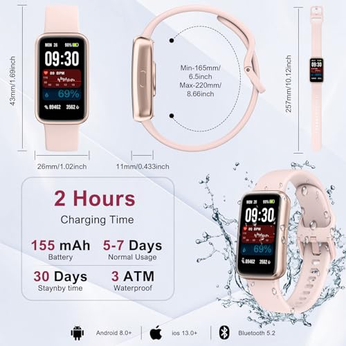 Fitness Tracker,Smart Watch with 24/7 Heart Rate Blood Oxygen Sleep Monitor,1.47" HD Touchsreen with Step & Calorie Counter 100+ Sport Modes Health Activity Trackers for Men and Women (Pink) Pink