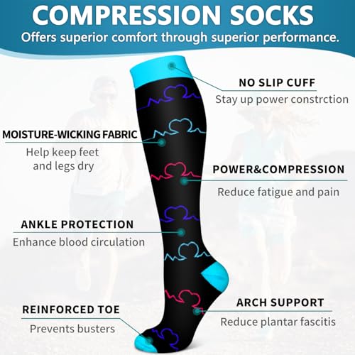 6 Pack Copper Compression Socks for Women and Men Circulation-Best Support for Medical,Running,Nursing,Athletic Large-X-Large C-assorted29