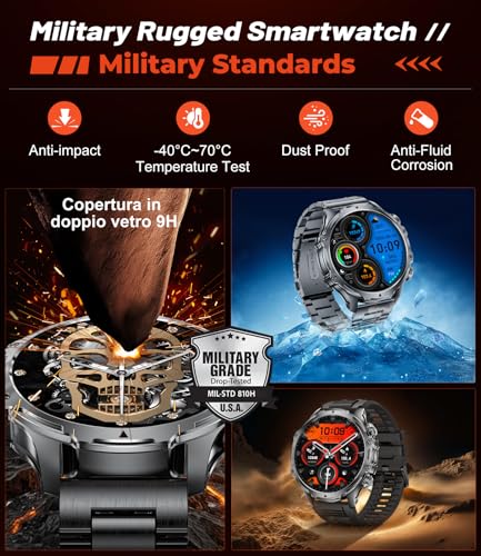 Militrary Smart Watch for Men,1.85" HD/800mAh Battery Smart watches for Android/iOS (Bluetooth Call Answer/Calls)Fitness Tracker,100+ Sports/LED Flashlight/IP68 Waterproof/Sleep Tracker Smartwatch Black