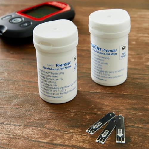Premier Blood Glucose Test Strips | Blood Glucose Test Strip | Blood Sugar Test Strips | Premier Test Strips 100 Count + STS Sticker.