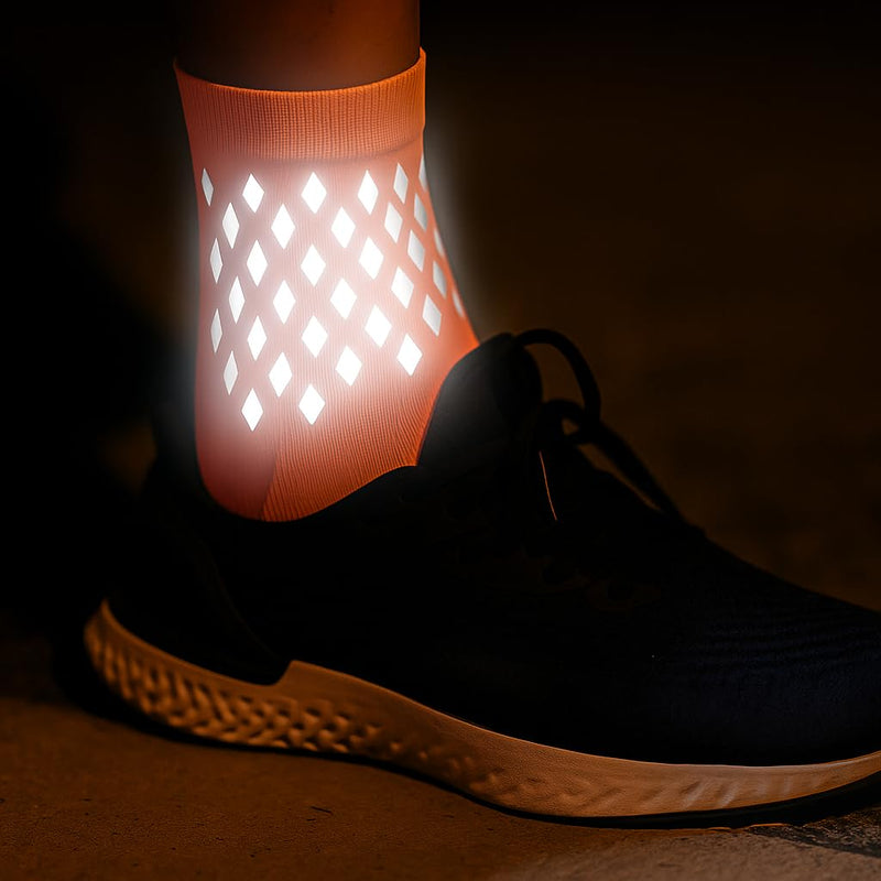 ReflecToes Reflective Socks - High Visibility Sports Socks Cushioned, Biomotion Safety Gear for Outdoor Athletes Large Orange Vented