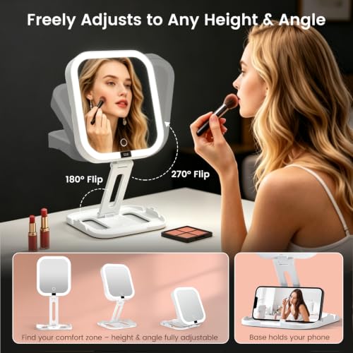 Travel Makeup Mirror with Lights,1X/10X Magnifying Mirror Foldable