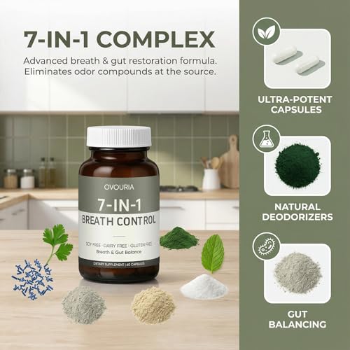 Ovouria Breath and Gut Balance, 7-in-1 Advanced Breath Restoration Formula for Oral & Digestive Balance, Helps Manage Bad Breath Naturally, Vegan & Non-GMO, 60 Capsules
