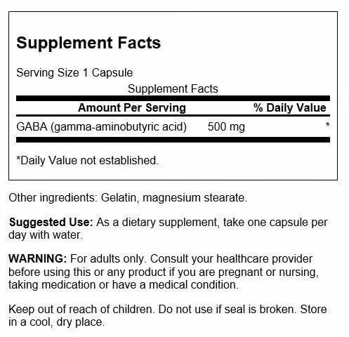 Swanson GABA - Amino Acid Supplement Promoting Calm & Relaxation to Support Restful Sleep - High Potency Formula to Support Healthy Stress Levels - (100 Capsules, 500mg Each) (2 Pack) 100 Count (Pack of 2)