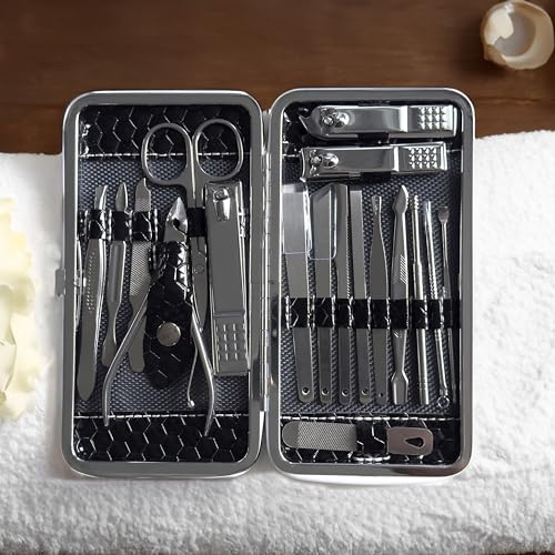 Nail Clipper Set with Case – 18-Piece Manicure & Pedicure Kit for Men & Women, Stainless Steel Tools with Tweezers & Cuticle Care
