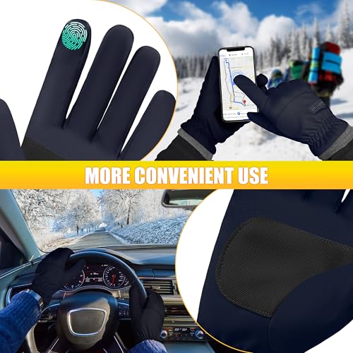 ihuan Winter Waterproof Ski Gloves Men Women, Snow Warm Cycling Cold Weather, Driving Biking Running Blue Small