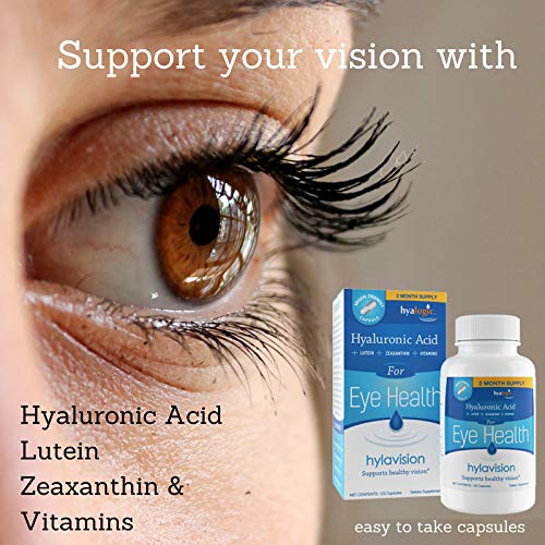 Hyalogic HylaVision Eye Health Supplement - Hyaluronic Acid, Lutein and Zeaxanthin Supplements – Contains Eye Vitamins A, C, E, and Zinc – Soothe Tired Eyes (120 Capsules)