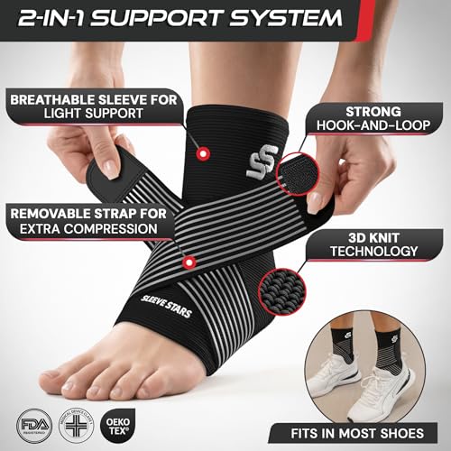 Sleeve Stars Ankle Brace Men & Women Support (Single/M:10"-12"/Black) Medium Black 1