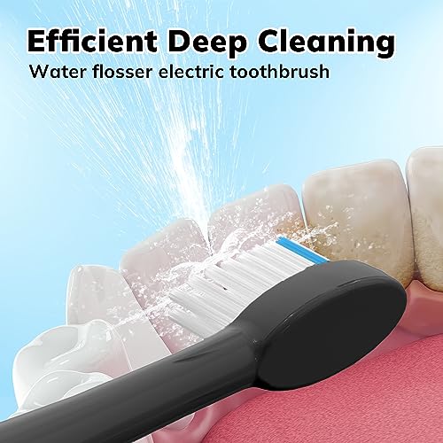 6 Pack Replacement Flossing Toothbrush Heads for Waterpik Sonic Fusion - Compatible with SF-01/SF-02/SF-03/SF-04 - Black with Caps 6p Black