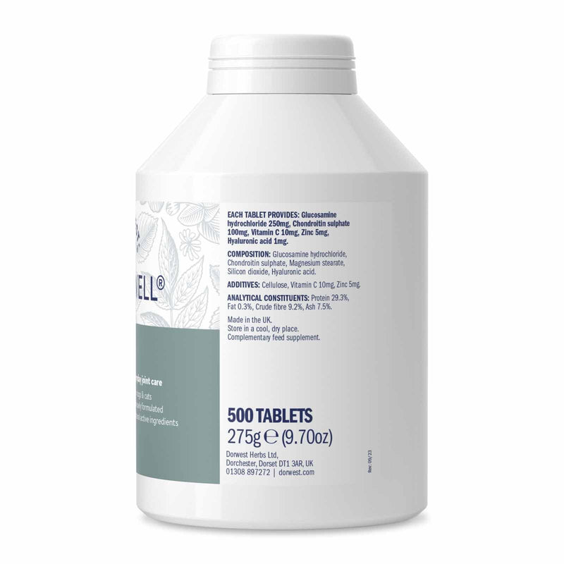 Dorwest JointWell 500 Tablets for Dogs & Cats – Natural Dog Supplements to Support Joint Mobility and Comfort, with Glucosamine, Chondroitin, Zinc, Vitamin C and Hyaluronic Acid