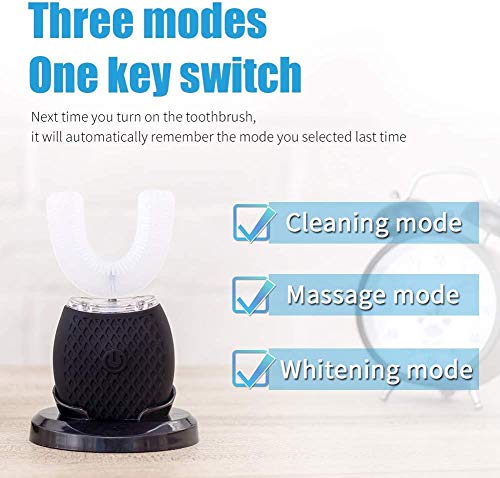 Ultrasonic Toothbrush for Adults - Automatic Electric Toothbrush with Soft Bristles & 30s Timer Rechargeable Portable Design with Wireless Charging Waterproof & Washable for Travel & Home Use (Black) Black