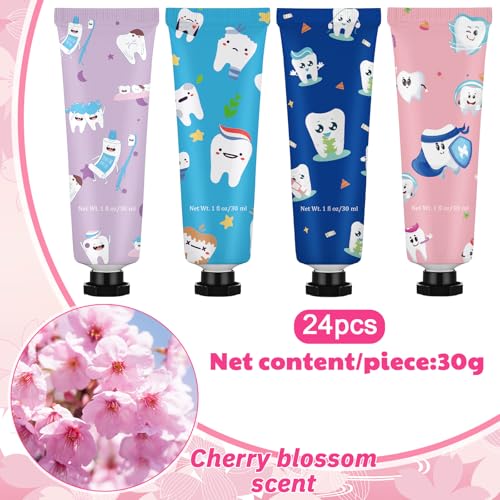 Loopeer 24 Pcs Dental Gifts Bulk Dental Hygienist Gifts Teeth Themed Hand Creams Travel Size Mini Hand Lotion for Women Coworkers World Oral Health Day (Teeth Theme) Teeth Theme