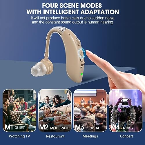 Hearing Aids for Seniors with Noise Reduction & Volume Control - Digital Rechargeable Portable Hearing Amplifiers for Adults with Mild to Moderate Hearing Loss, Includes Cyclic Charging Case Flesh
