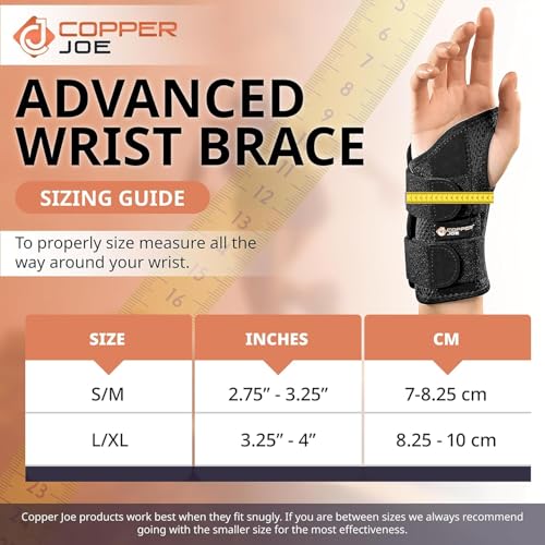 Copper Joe Orthopedic Copper Infused Wrist Brace & Splint – Adjustable Compression Wrist Support for Arthritis, Carpal Tunnel, Tendinitis, Tennis Elbow, RSI & Ganglion Cyst Pain Relief for Men & Women (Black, L/XL, Right Hand) Black