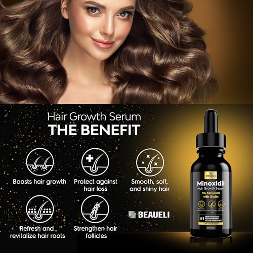Beaueli 5% Minoxidil for Men and Women, Hair Growth, Beard Growth, Hair Regrowth, Unscented Drop, 3 Fl Oz, 3 Bottles 1 Fl Oz (Pack of 1) 30ml - 3 bottles