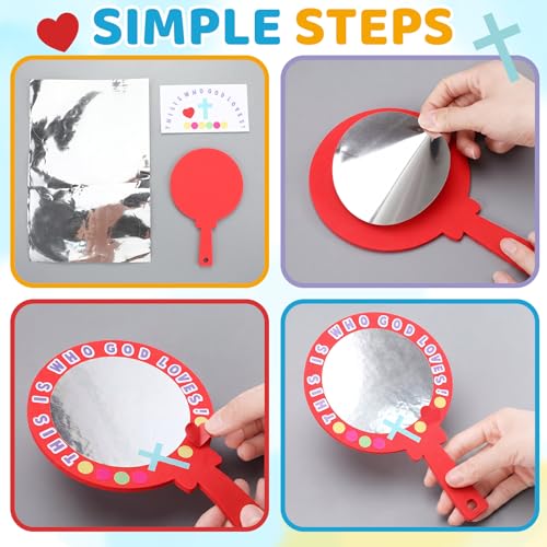 Fuutreo 72 Pcs VBS Mirror Craft Kit with EVA Foam Bases, Religious DIY