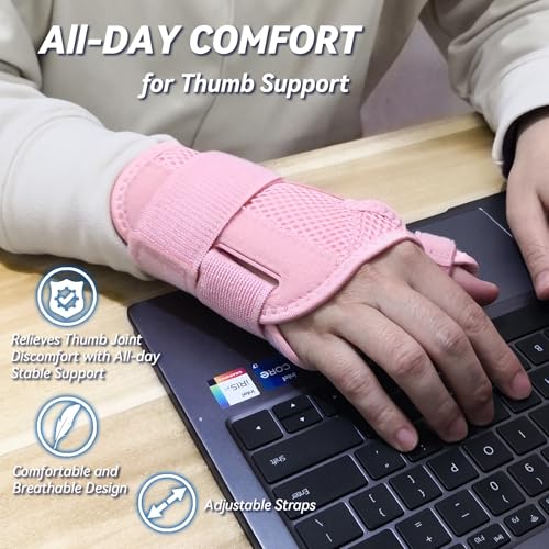 New Updated Thumb Brace for Women and Men, Reversible Trigger Thumb Splint for Day & Night Support, Breathable Thumb Stabilizer for Arthritis, Tendonitis, Sprains Thumb Pain Relief (Pink) Pink